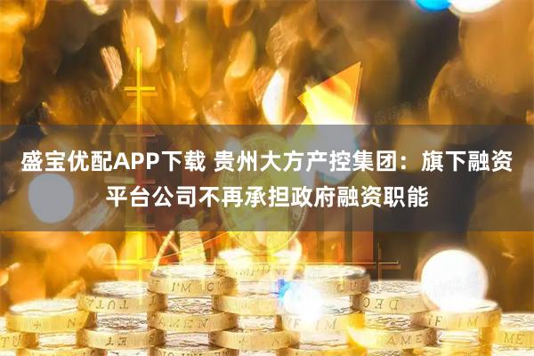 盛宝优配APP下载 贵州大方产控集团：旗下融资平台公司不再承担政府融资职能